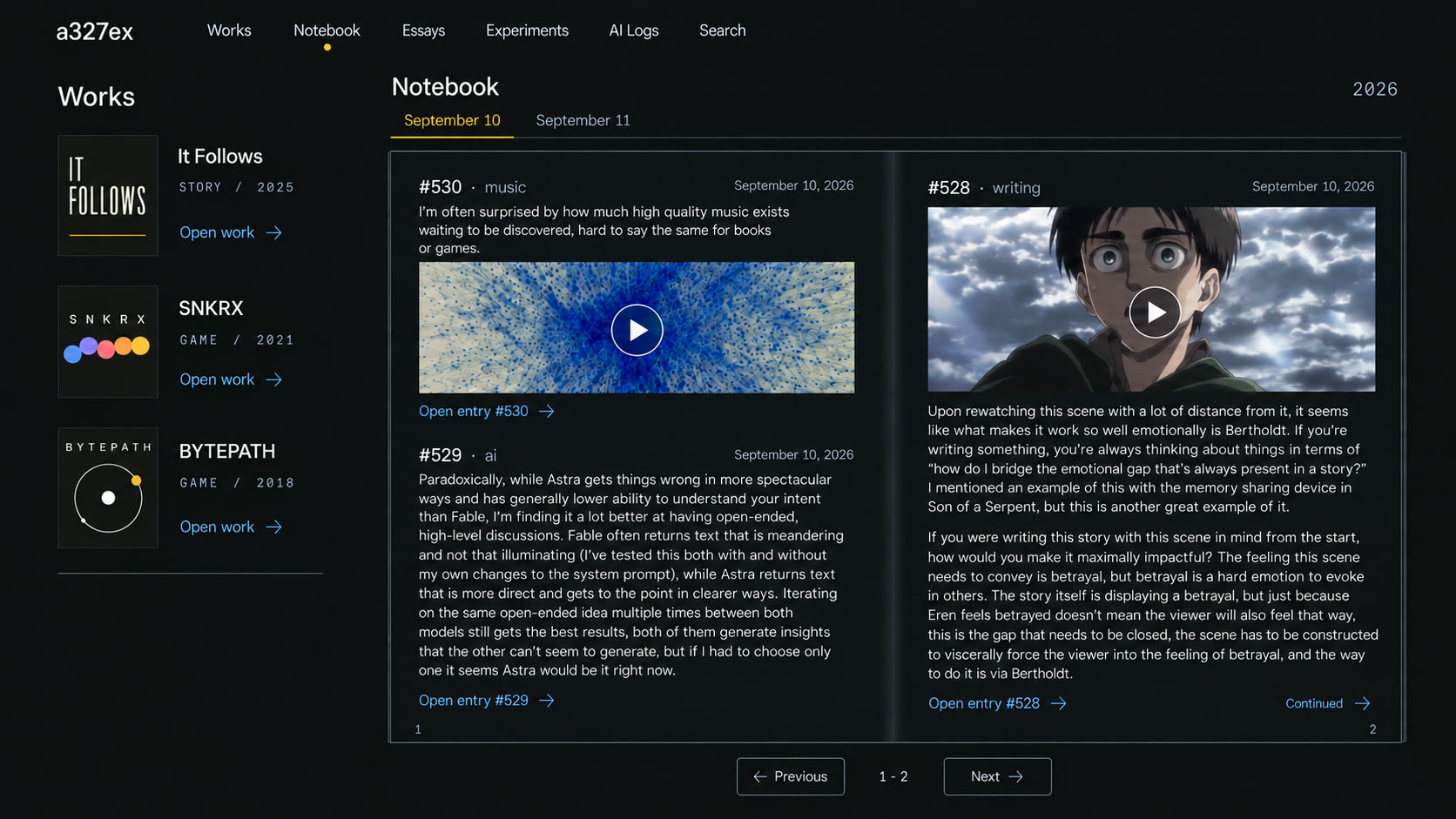 Homepage with a paginated notebook
