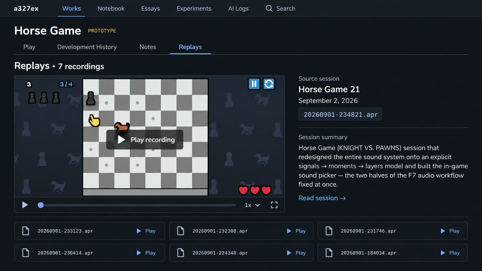 Work home with Replays selected