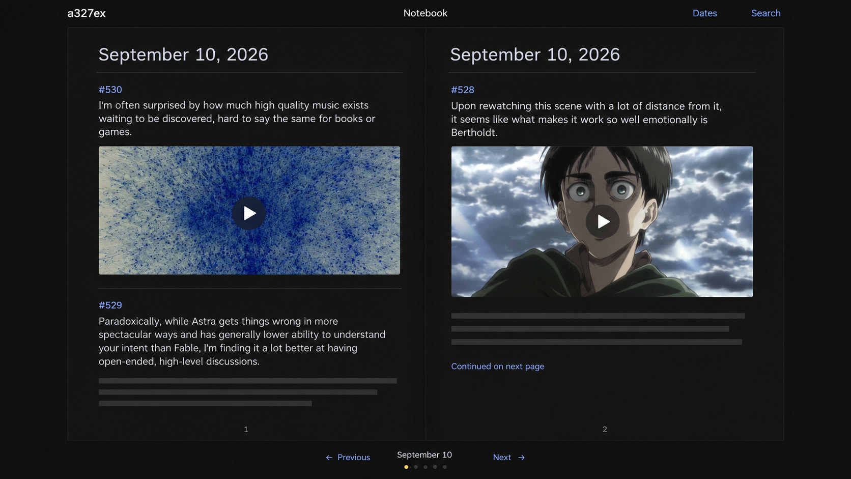 Paginated daily notebook